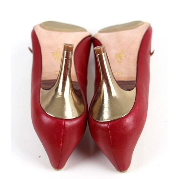 Cole Haan RED GENUINE LEATHER GOLD TRIM MID HEEL CLASSIC PUMP SHOES Sz 7.5 B - Picture 11 of 12